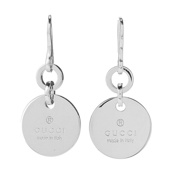 GUCCI Sterling Silver Trademark Round Drop Earrings
